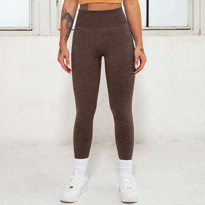 Leggings Stevvex brown seamless high-waist workout pants worn by model with white sneakers on Tampa Home & Garden Store