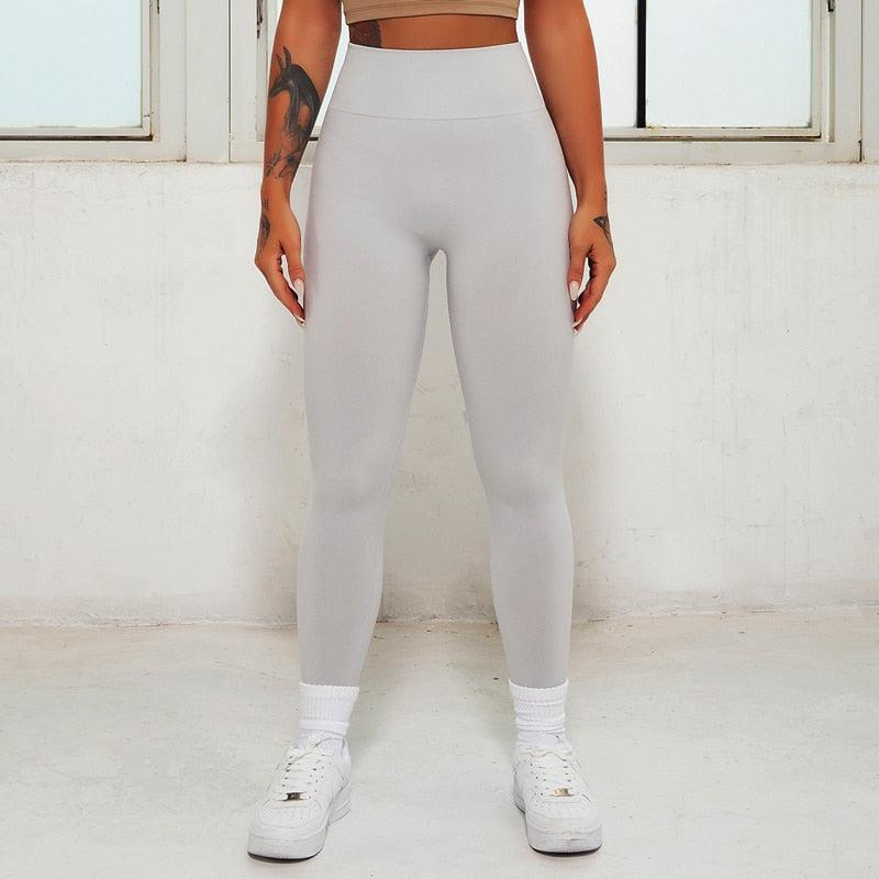 Stevvex gray seamless leggings for women, full-length high-waist gym workout pants on Tampa Home & Garden Store