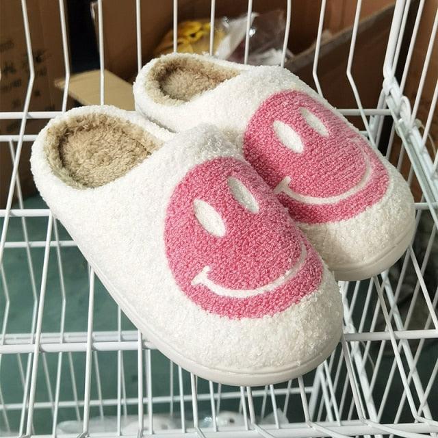 Stevvex women's pink smiley-face plush slippers with fluffy lining, slip-on indoor footwear on Tampa Home & Garden Store