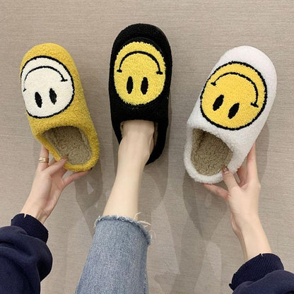 Smiley-face slippers by Stevvex in three-color yellow, black, white for indoor wear on Tampa Home & Garden Store