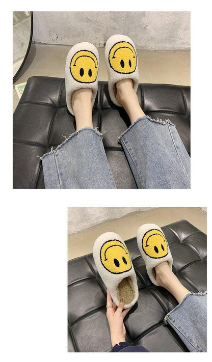 Stevvex slippers white plush smiley with yellow emoji, cozy slip-on indoor footwear pair on Tampa Home & Garden Store