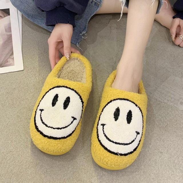 Stevvex yellow smiley slippers plush slip-on with fluffy lining on Tampa Home & Garden Store on Tampa Home & Garden Store