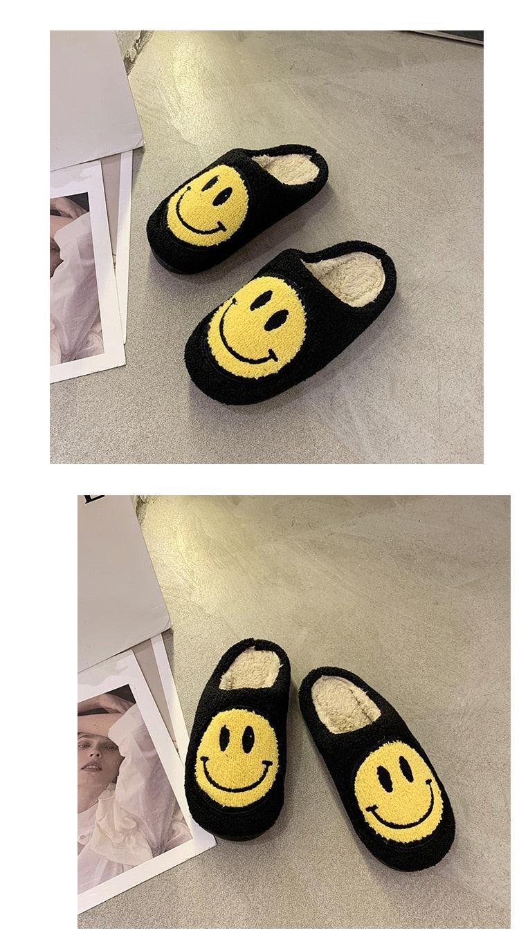 Pair of Stevvex black plush slip-ons with yellow smiley face and lining for indoor warmth on Tampa Home & Garden Store
Pair of Stevvex black plush slippers with yellow smiley faces and lining shown together on Tampa Home & Garden Store