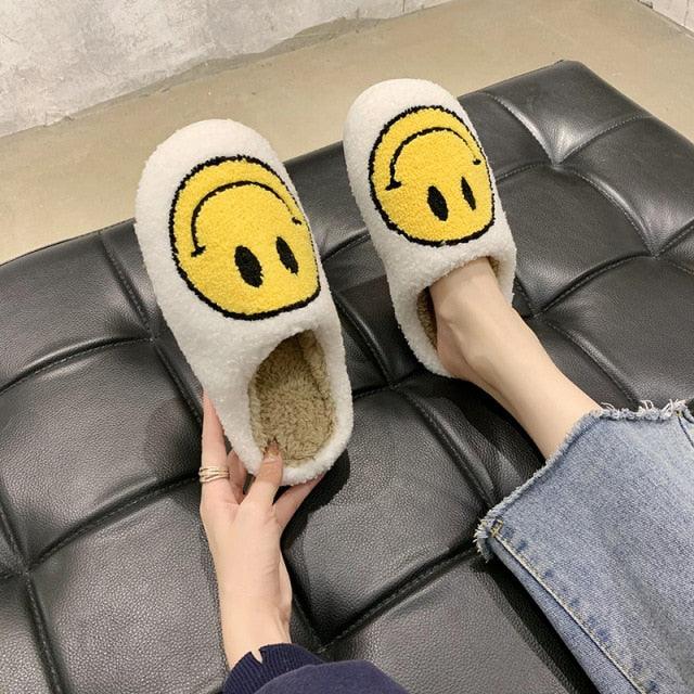 Slippers white fluffy smiley-face Stevvex pair with plush lining for warm indoor wear on Tampa Home & Garden Store