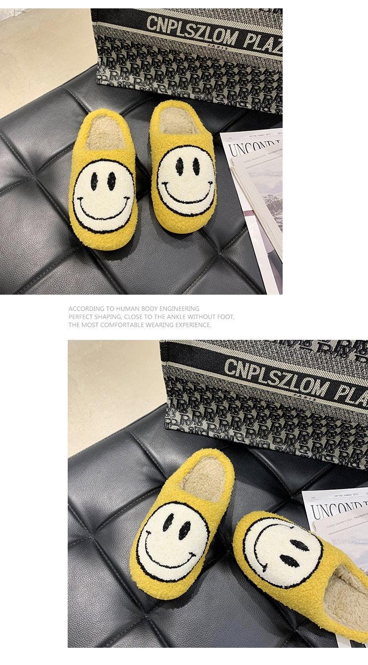 Stevvex yellow smiley-face plush slippers pair warm slip-ons with fluffy lining on Tampa Home & Garden Store