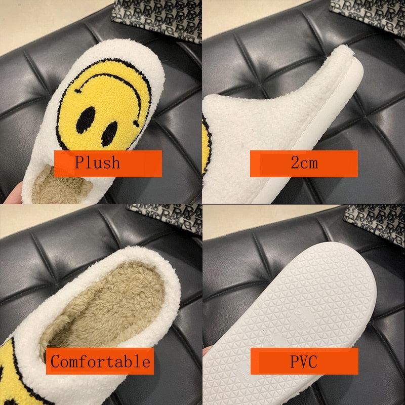 Stevvex white plush smiley-face slipper with yellow emoji, fluffy lining, indoor house slipper on Tampa Home & Garden Store