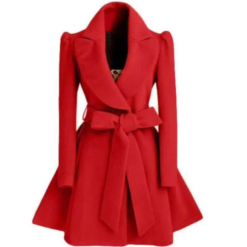 Stevvex women's red woolen windbreaker overcoat with belt, long XL on Tampa Home & Garden Store