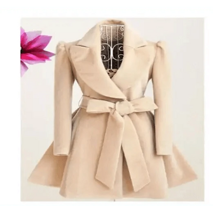 Women's beige woolen windbreaker overcoat with belt, long coat Stevvex on Tampa Home & Garden Store