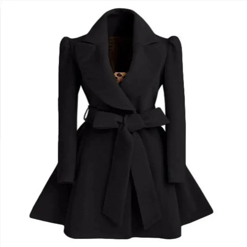 Stevvex women's woolen windbreaker overcoat black belted long coat XL fashion on Tampa Home & Garden Store