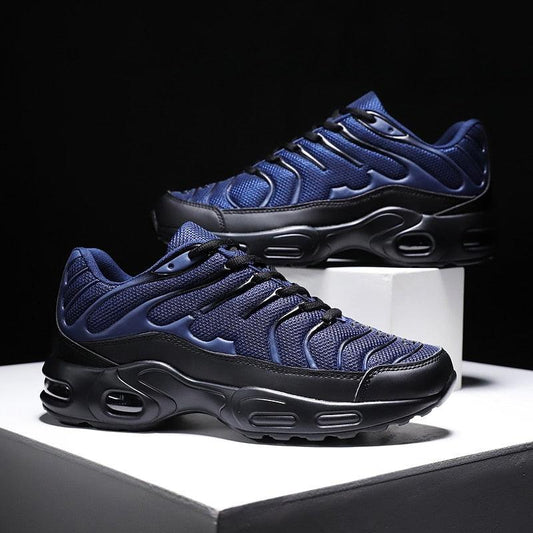 Stevvex men's running sneakers navy blue breathable mesh upper with black cushioned sole pair on Tampa Home & Garden Store