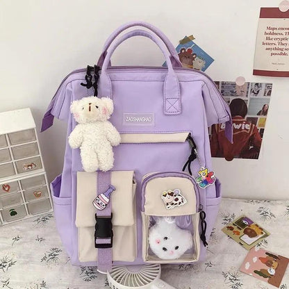 Stevvex purple waterproof school backpack ALU92987KLM with plush bear keychain on Tampa Home & Garden Store