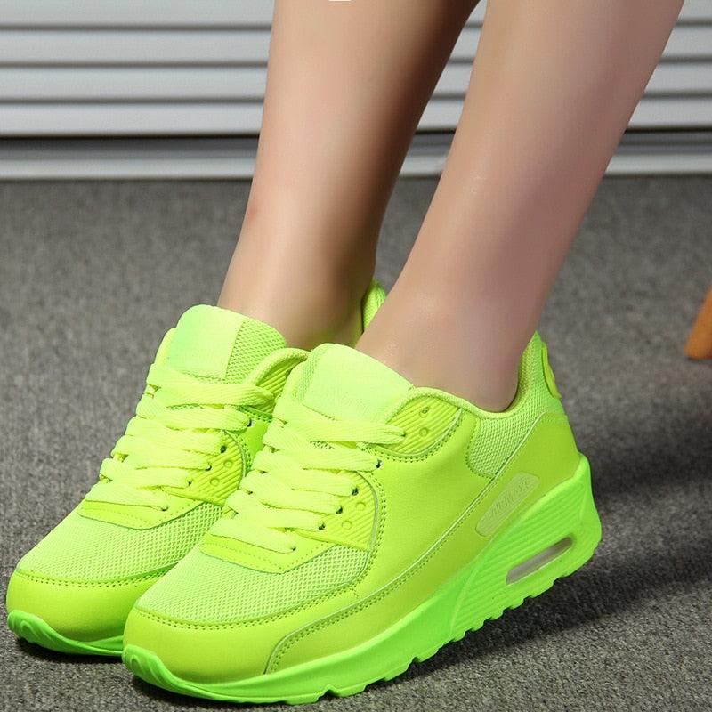 Stevvex neon green platform sneakers pair with mesh upper and air-cushioned sole on Tampa Home & Garden Store