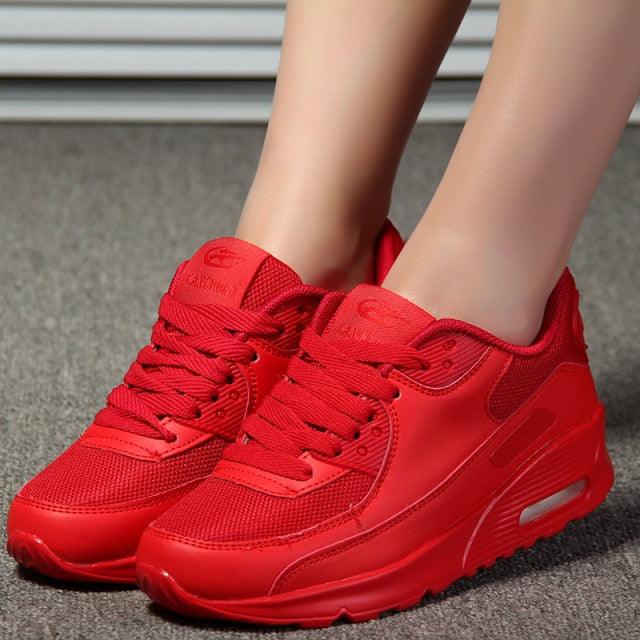 Stevvex women's red platform sneakers, casual sporty trainers with chunky soles on Tampa Home & Garden Store