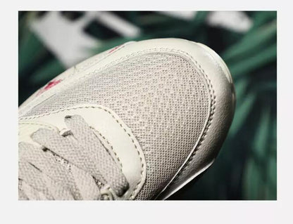 Stevvex sneakers cream mesh toe area with white laces close-up on Tampa Home & Garden Store