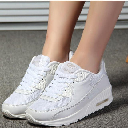 Stevvex white platform sneakers with mesh panels and chunky sole, lace-up casual trainers on Tampa Home & Garden Store