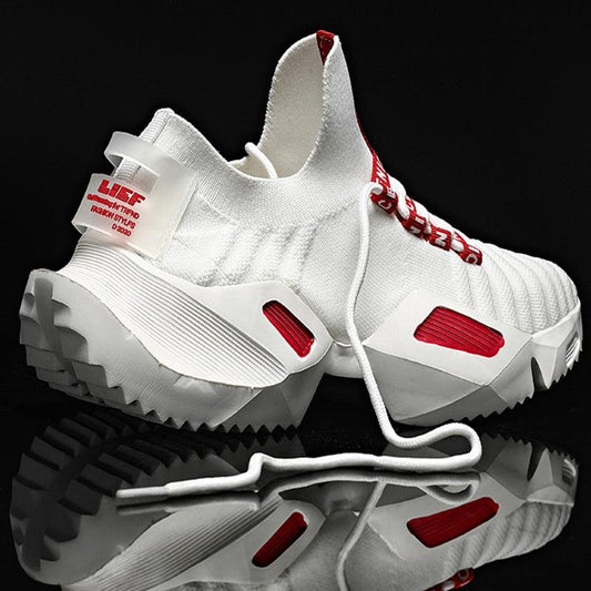 Stevvex men's sneakers white mesh with red accents and chunky non slip outsole on Tampa Home & Garden Store