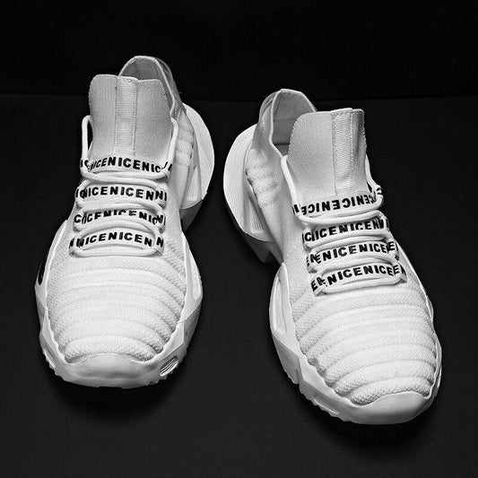 Men's breathable running sneakers with white mesh knit upper and chunky sole on Tampa Home & Garden Store
