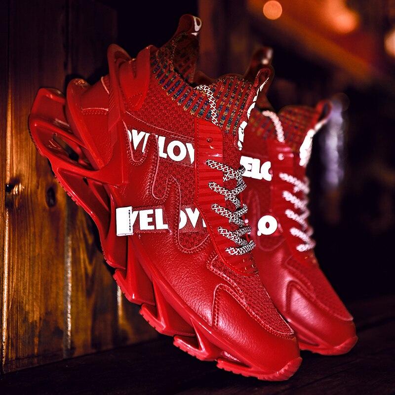 Running sneakers Stevvex red breathable mesh upper with branding accents non-slip sole on Tampa Home & Garden Store
