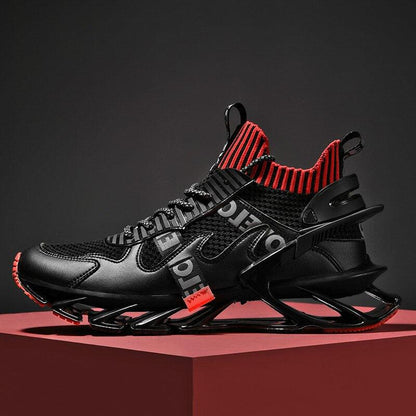 Stevvex athletic running sneakers, black breathable mesh with red knit, non-slip sole on Tampa Home & Garden Store