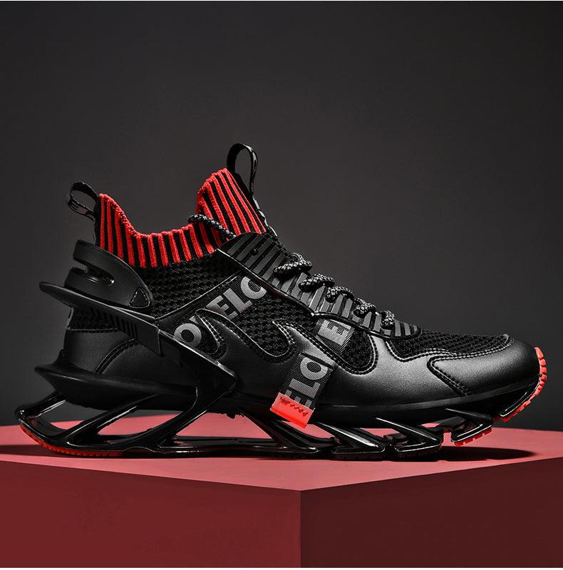 Stevvex athletic running sneakers black mesh upper red knit collar non-slip sole on Tampa Home & Garden Store
