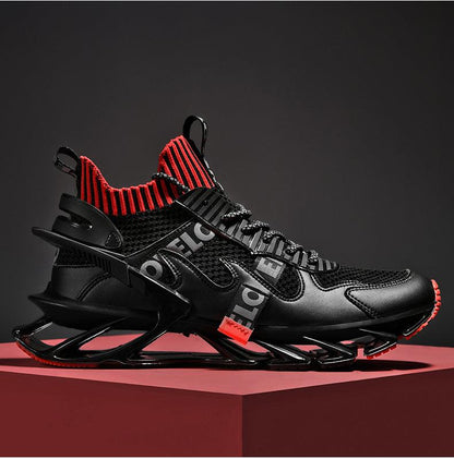 Stevvex athletic running sneakers black mesh upper red knit collar non-slip sole on Tampa Home & Garden Store