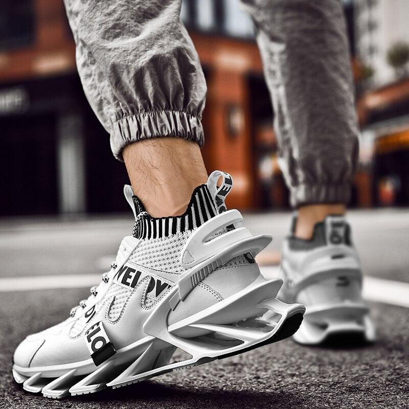 Stevvex white breathable mesh running sneakers with collar sculpted midsole non-slip shoes on Tampa Home & Garden Store