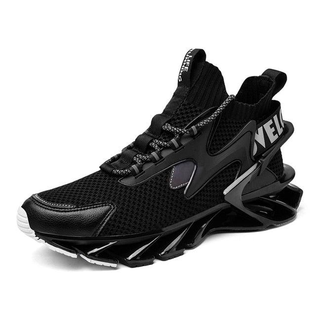 Stevvex black mesh running sneakers with breathable upper and chunky sculpted outsole on Tampa Home & Garden Store