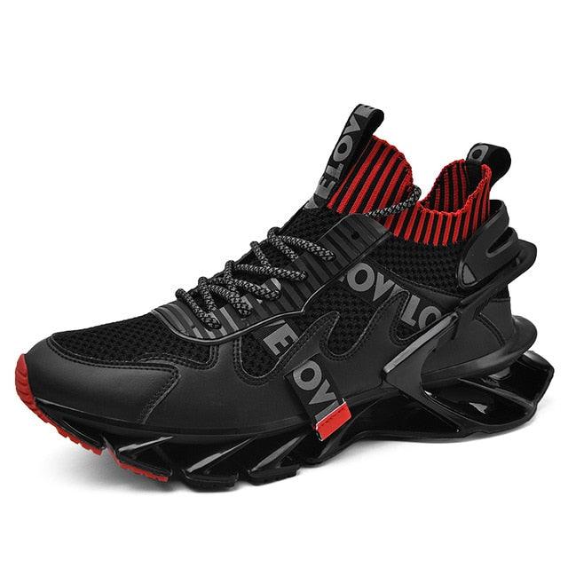 Stevvex men's running sneakers with breathable black mesh, red accents, and non-slip outsole on Tampa Home & Garden Store