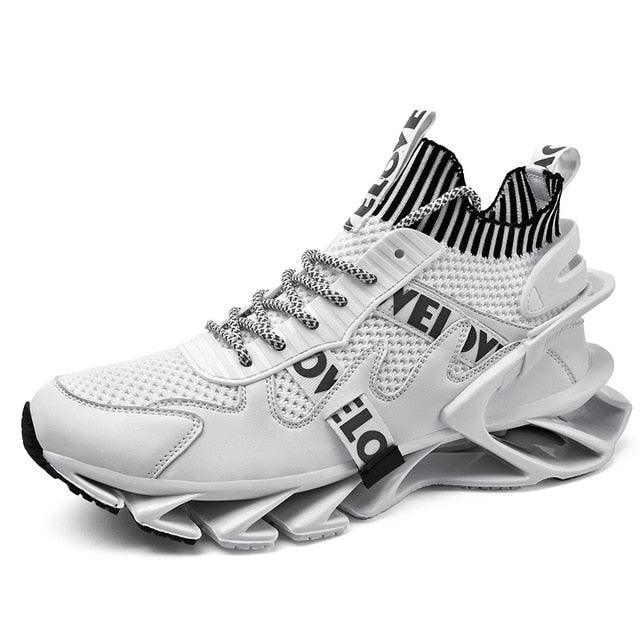 Stevvex white breathable mesh running sneakers with chunky sole and pull tabs on Tampa Home & Garden Store