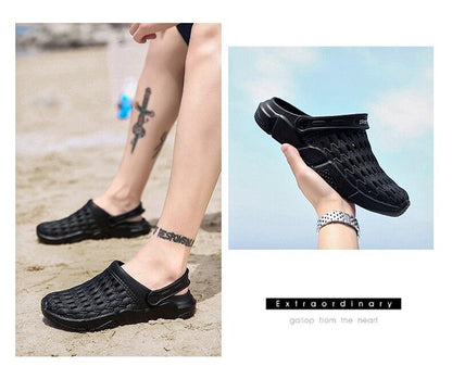 Stevvex black hollow-out unisex sandals with anti-skid rubber sole slip-on on Tampa Home & Garden Store