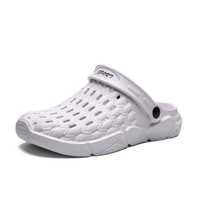 Stevvex white slip-on sandals with hollow-out mesh upper and anti-skid rubber sole on Tampa Home & Garden Store