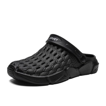 Sandals with black mesh hollow-out upper and adjustable strap, rubber sole, slip-on on Tampa Home & Garden Store