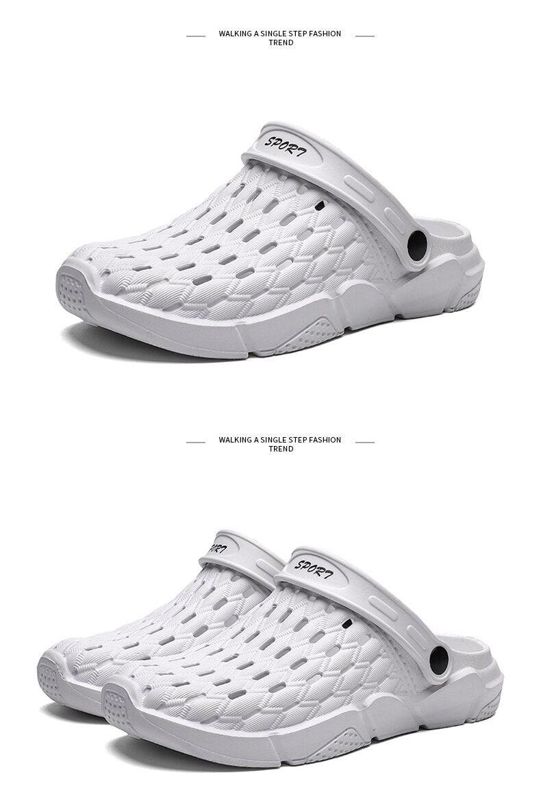 Stevvex white hollow-out sport sandals slip-on clogs with rubber anti-skid sole unisex pair on Tampa Home & Garden Store