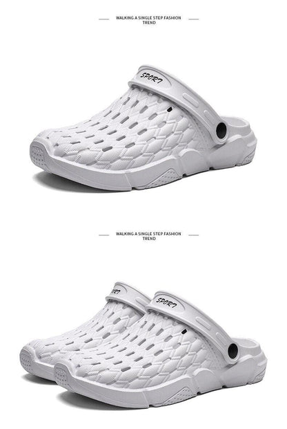 Stevvex white hollow-out sport sandals slip-on clogs with rubber anti-skid sole unisex pair on Tampa Home & Garden Store