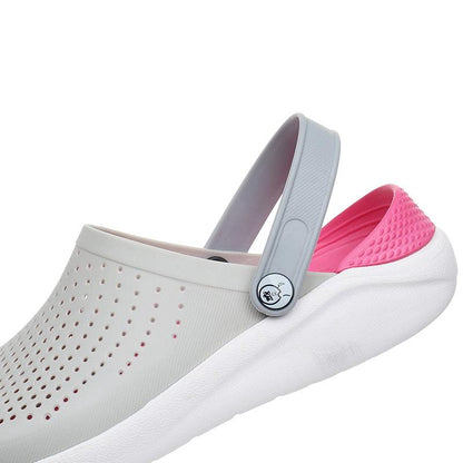 Stevvex sandals white perforated garden style with gray strap and pink inner heel on Tampa Home & Garden Store