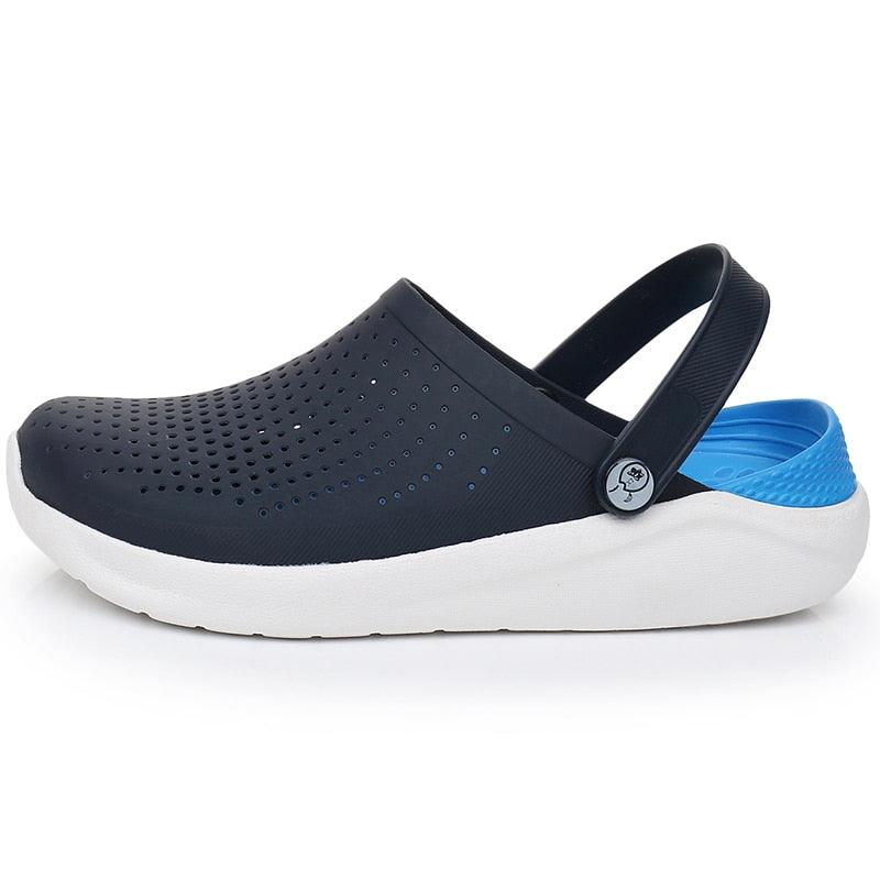 Stevvex unisex water sandals with navy perforated upper, blue heel cup and white sole on Tampa Home & Garden Store