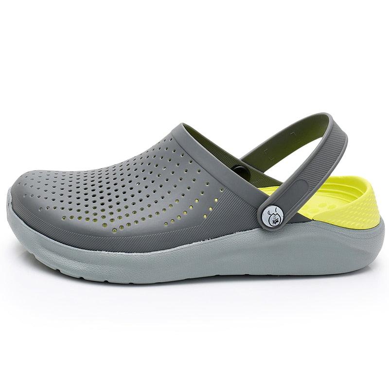 Stevvex gray perforated slip-on sandals with back strap, unisex garden water shoes on Tampa Home & Garden Store