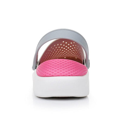 Stevvex sandals gray strap with pink perforated footbed and white sole ST85SH4125DBG on Tampa Home & Garden Store
