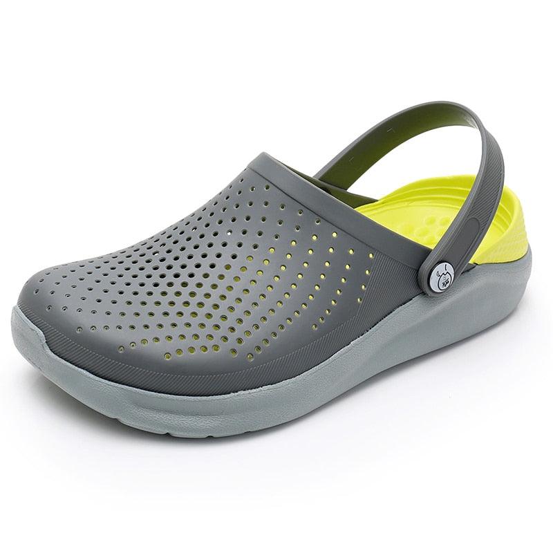 Stevvex grey perforated clog sandal with back strap, lightweight slip on slippers on Tampa Home & Garden Store