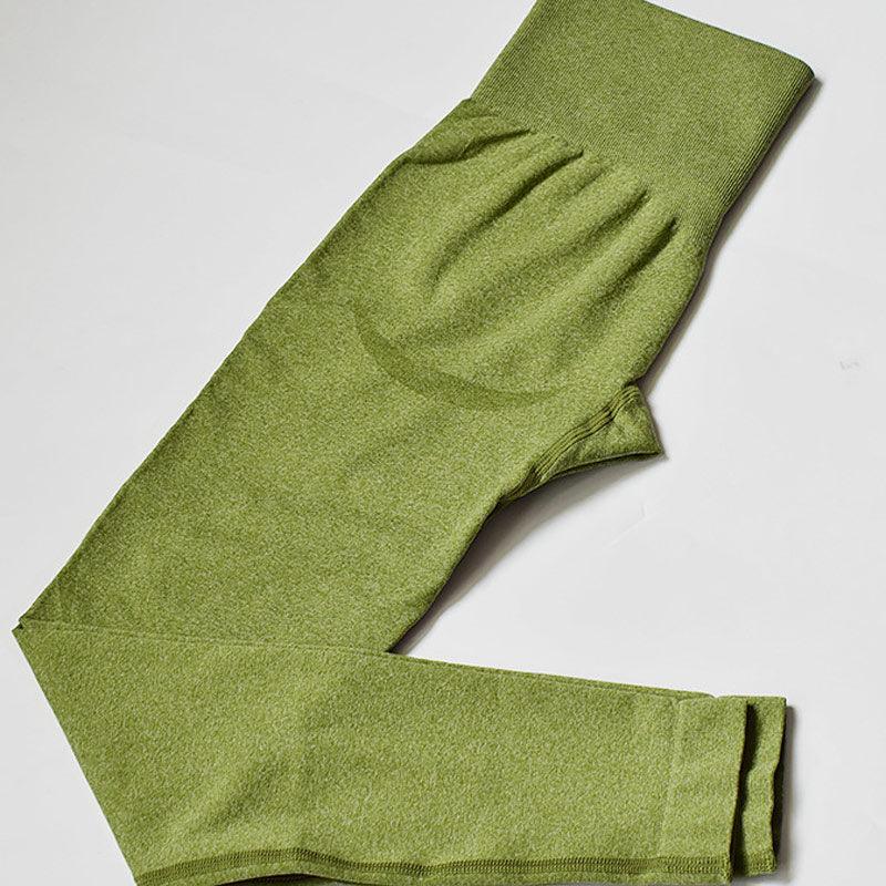 Stevvex women's seamless leggings olive green high-waist workout pants laid flat on Tampa Home & Garden Store