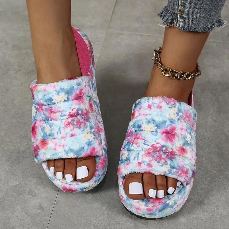 Warm Women Slippers Open Toe Memory Foam