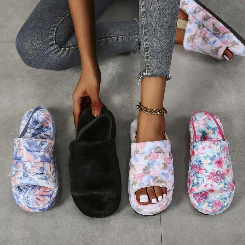 Warm Women Slippers Open Toe Memory Foam