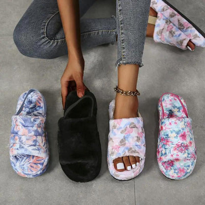 Warm Women Slippers Open Toe Memory Foam