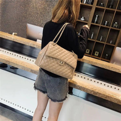 Women PU leather quilted shoulder bag beige with chain strap by Stevvex large capacity crossbody on Tampa Home & Garden Store