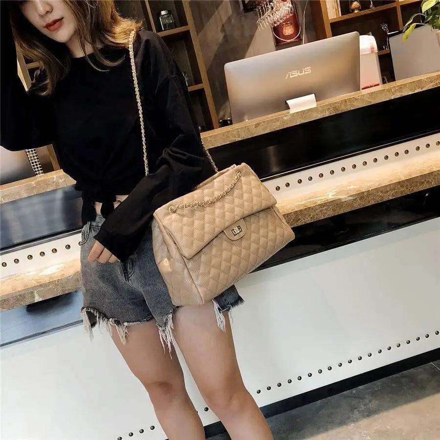 Women Pu Leather Shoulder Bag beige quilted chain-strap crossbody by Stevvex on Tampa Home & Garden Store