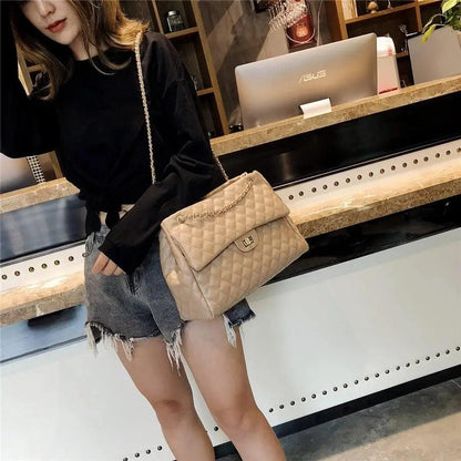 Women Pu Leather Shoulder Bag beige quilted chain-strap crossbody by Stevvex on Tampa Home & Garden Store