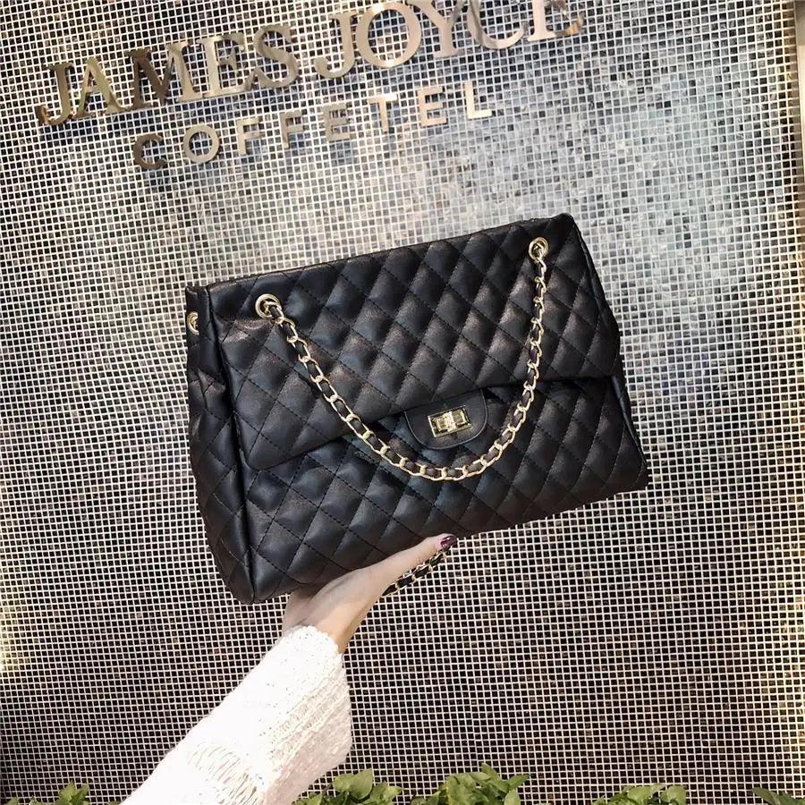 Women PU leather shoulder bag Stevvex black quilted with gold chain strap large capacity on Tampa Home & Garden Store