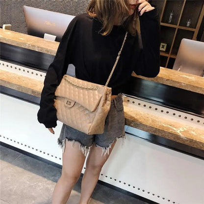 Stevvex beige quilted PU leather shoulder bag with chain strap crossbody style on Tampa Home & Garden Store