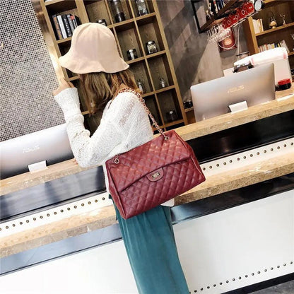 Stevvex PU leather shoulder bag burgundy quilted chain strap large capacity crossbody on Tampa Home & Garden Store