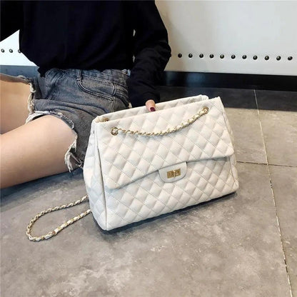 Women PU Leather Shoulder Bag by Stevvex, quilted cream with gold chain strap on Tampa Home & Garden Store